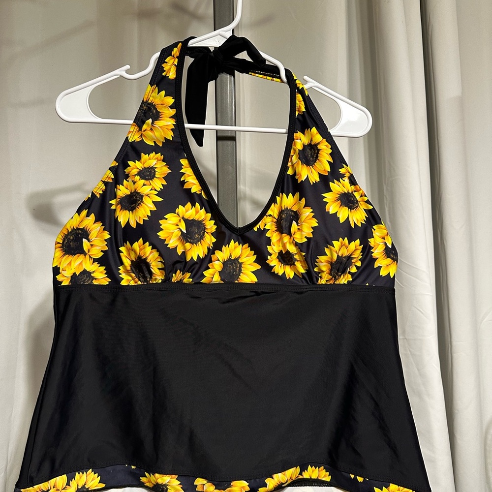 New 2PC Set Tropical Sunflower Shelf Bra Tankini Set